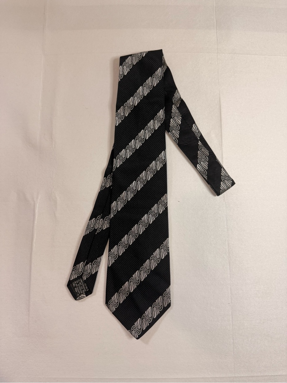 Versace Black Tie with Silver Diagonal Paisley Stripe